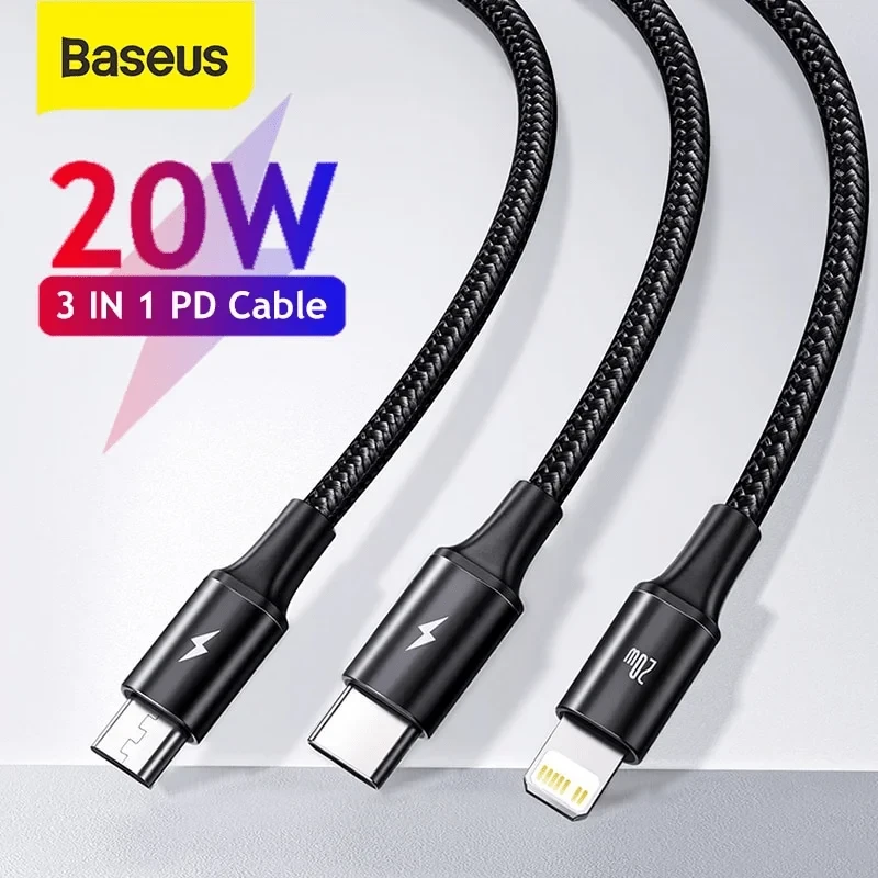 Baseus PD 20W Rapid Series 3-in-1 Fast Charging Data Cable