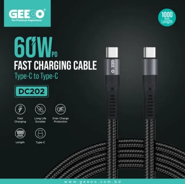 Geeoo DC 202 60w Pd Fast Charging Cable (Type-C To Type-C)