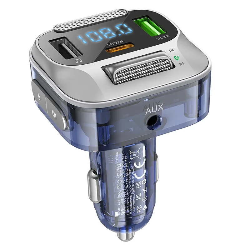 Hoco E75 Bravery PD30W + QC3.0 (48W) Car Bluetooth FM Transmitter with Fast Charging