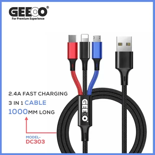 Geeoo DC-303 2.4A 3IN1 Super Fast Charging Cable
