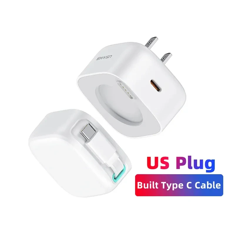 Usams US-CC202 PD35W Dual Output GaN Fast Charger With Type-C Magnetic Retractable Cable Module