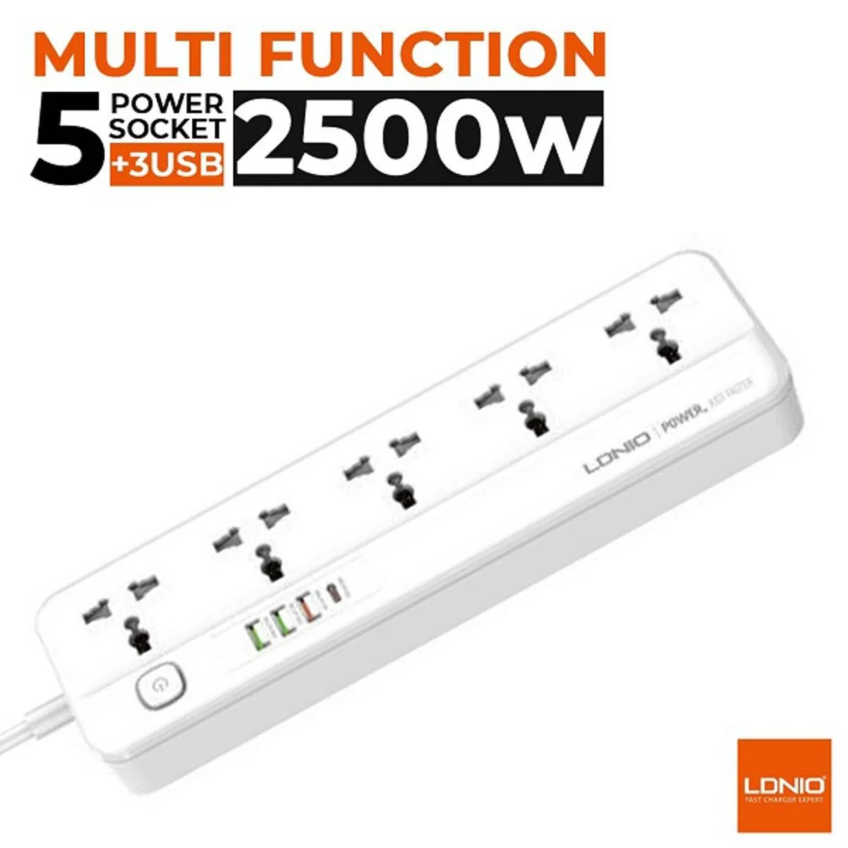 Ldnio SC5415 Power Strips 5 Way Outlet With USB Ports Universal Extension Power Socket