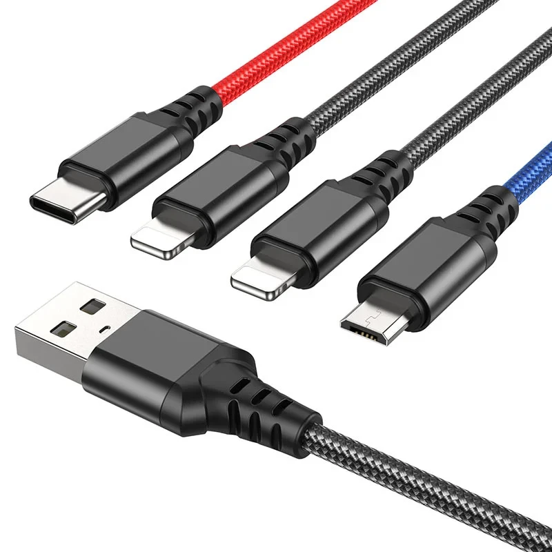 Hoco X76 4-in-1 Super Charging Cable (Type-C+Type-C+iP+Micro)